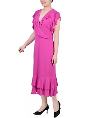 Ny Collection Women's Short flutter Sleeve Ruffle Neck Dress