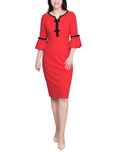 Ny Collection Women's 3/4 Sleeve Contrast Detail Dress