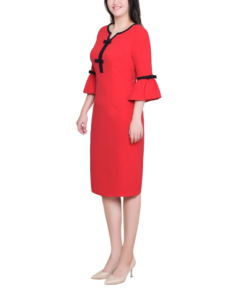 Ny Collection Women's 3/4 Sleeve Contrast Detail Dress