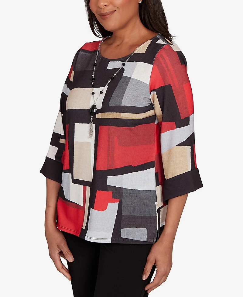 Alfred Dunner Jet Setter Knit Colorblock Top With Necklace