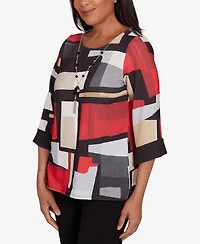 Alfred Dunner Jet Setter Knit Colorblock Top With Necklace