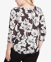 Alfred Dunner Women's Jet Setter Dynamic Floral Vintage Watercolor Top