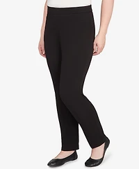 Alfred Dunner Women's Jet Setter Black Crepe Knit Medium Length Pants