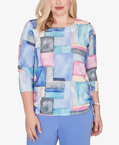 Alfred Dunner Casual Vibe Tie Side Ruched Colorblock Top