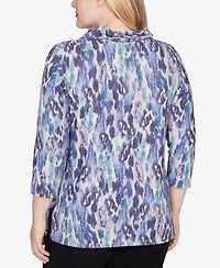 Alfred Dunner Lake Champlain Animal Melange Three Quarter Sleeve Top