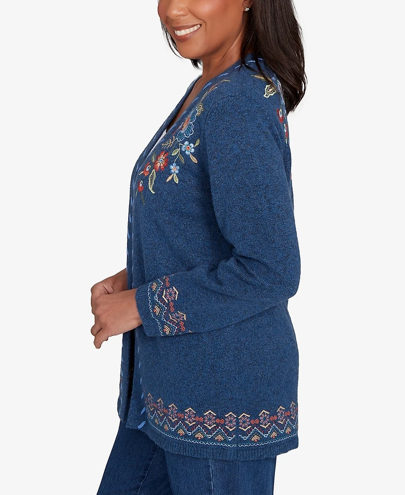 Alfred Dunner Sunset Canyon Embroidered Flower Long Sleeve Cardigan