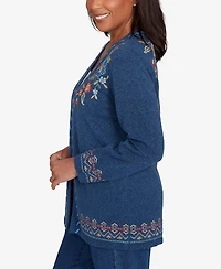 Alfred Dunner Sunset Canyon Embroidered Flower Long Sleeve Cardigan