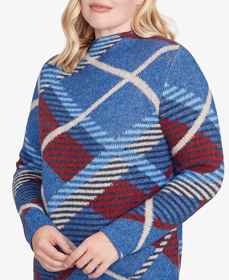 Alfred Dunner Sunset Canyon Exploded Plaid Mock Neck Sweater