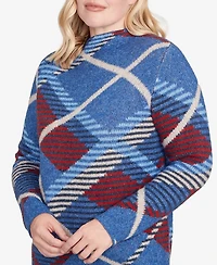 Alfred Dunner Sunset Canyon Exploded Plaid Mock Neck Sweater