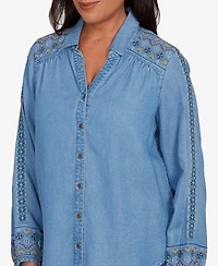 Alfred Dunner Sunset Canyon Needlepoint Embroidered Button Front Top