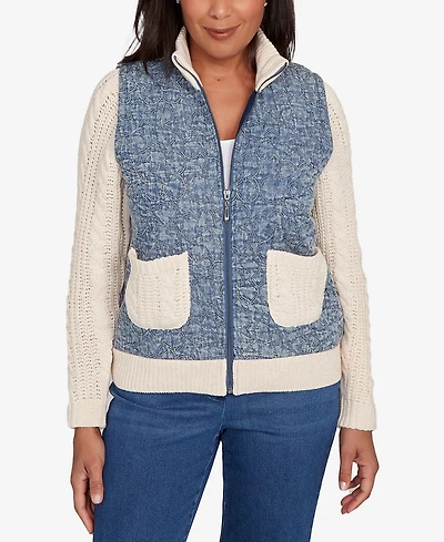 Alfred Dunner Sunset Canyon Sweater Ribbed Quilted Jacket