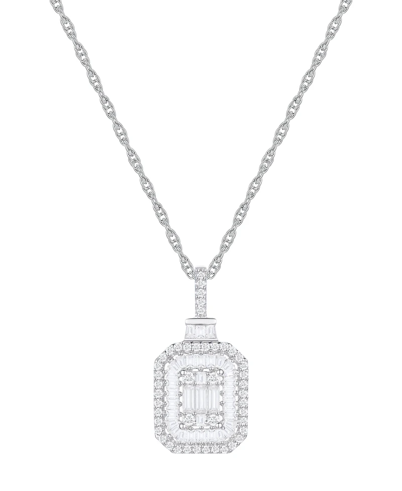 Diamond Baguette & Round Pendant Necklace (1/2 ct. t.w) 14k Yellow or White Gold