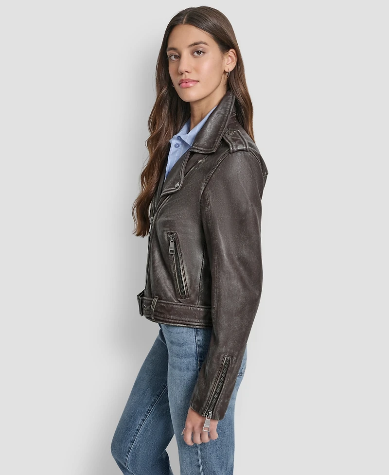 Dkny Jeans Women's Leather Asymmetrical Zip-closure Moto Jacket