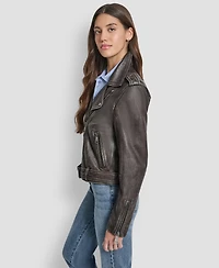Dkny Jeans Women's Leather Asymmetrical Zip-closure Moto Jacket