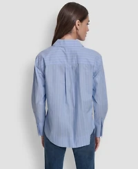 Dkny Jeans Women's Cropped Long Sleeve Button Front Shirt