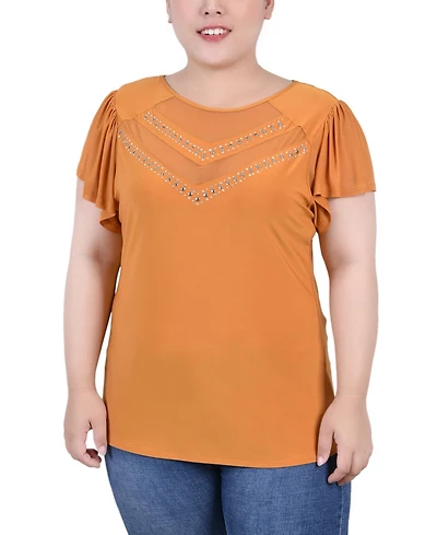 Ny Collection Plus Studded Short Flutter Sleeve Top