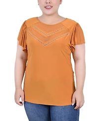 Ny Collection Plus Studded Short Flutter Sleeve Top