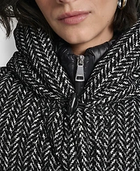 Dkny Women's Bibbed Shawl Collar Hooded Puffer Coat