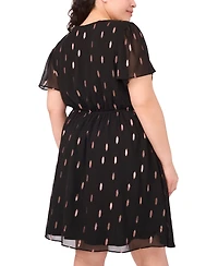 Msk Plus Size Flutter Sleeve Fit and Flare Short Dress