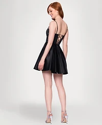 Blondie Nites Juniors' Mesh Insert A-Line Short Dress