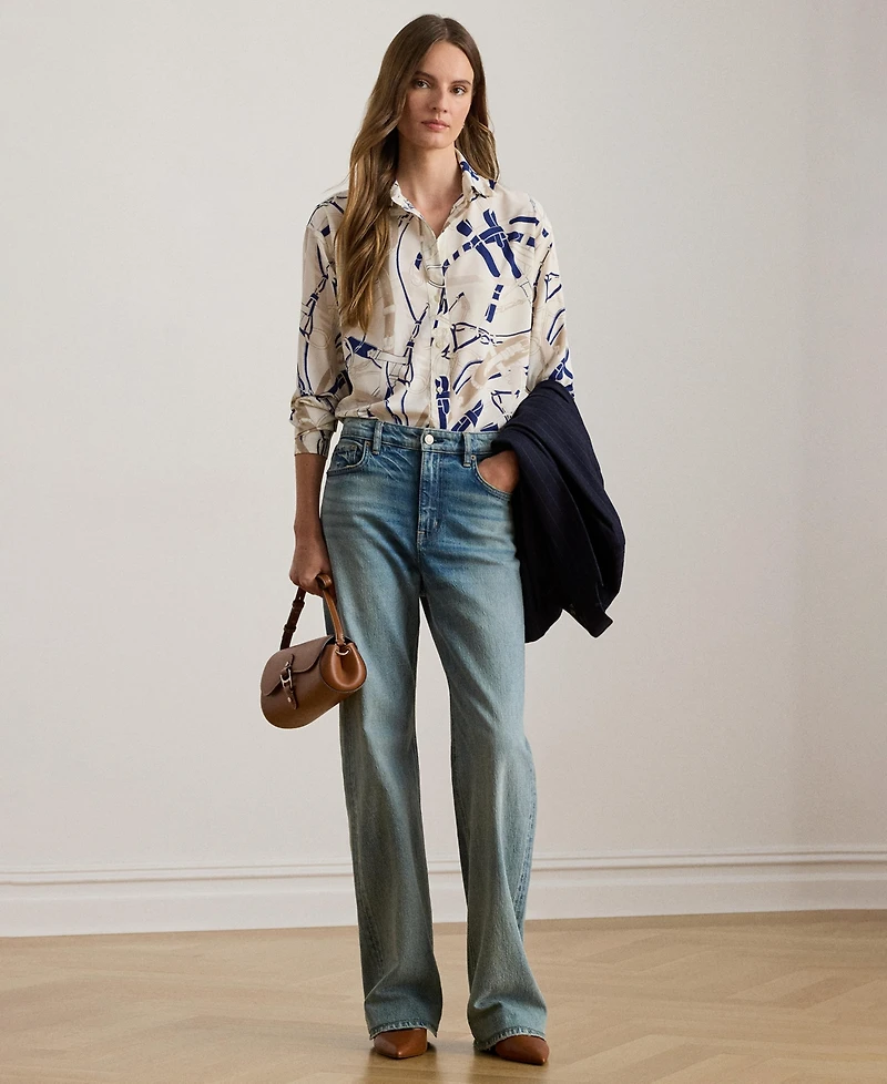 Lauren Ralph Petite Relaxed-Fit Belting-Print Shirt