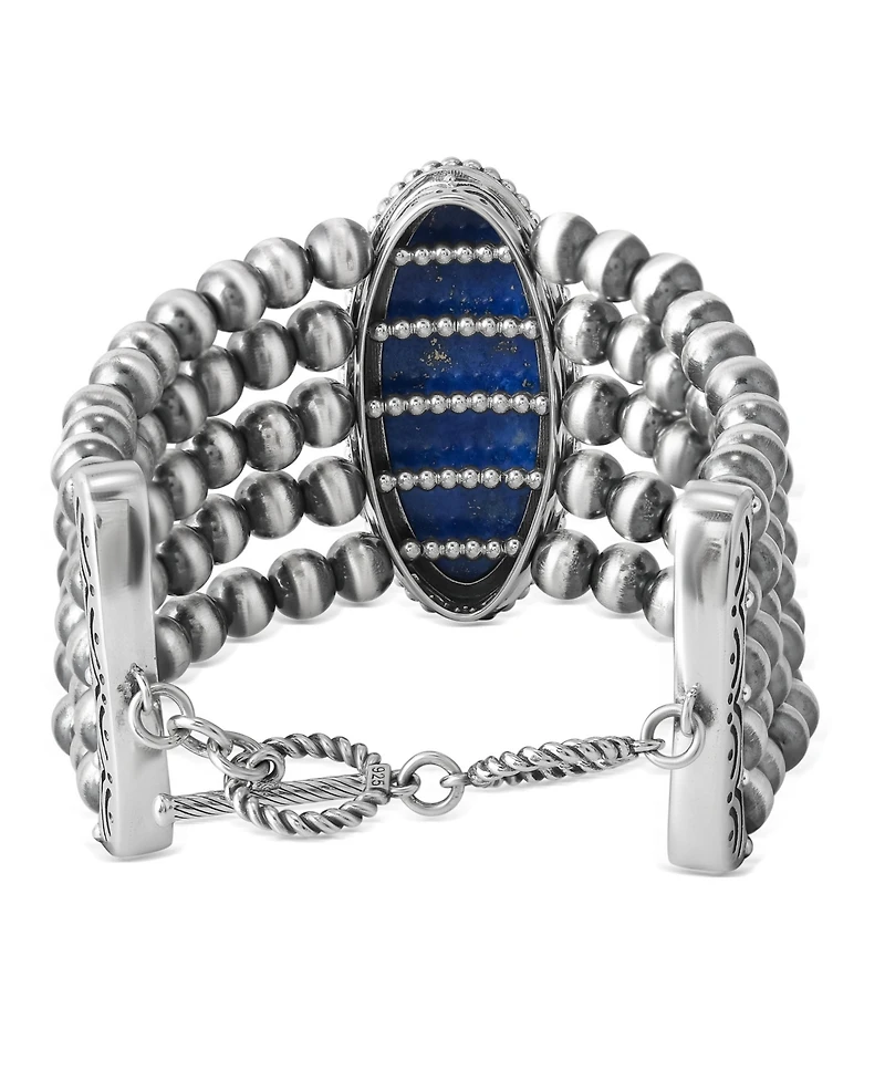 American West Jewelry Sterling Silver Oval Denim Lapis Oval Cut Beaded Toggle Bracelet