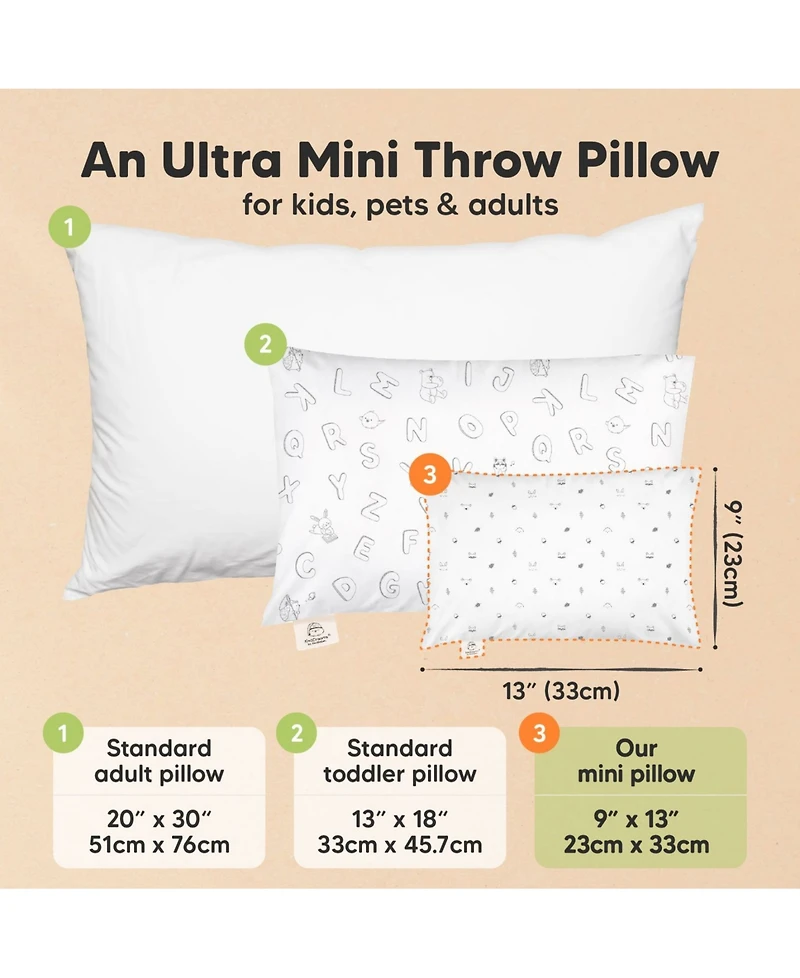 Mini Toddler Pillow and Pillowcase for Crib, 9x13 Small Toddler, Kids Travel