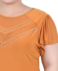 Ny Collection Plus Studded Short Flutter Sleeve Top