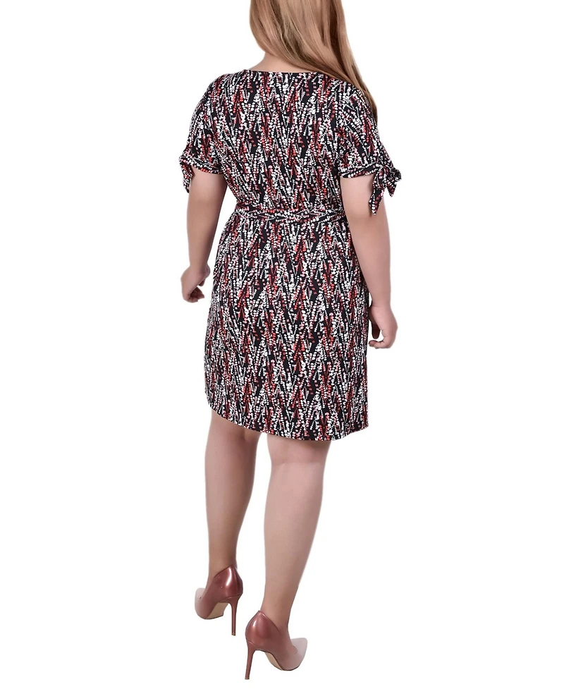 Ny Collection Plus Belted Tie-Sleeve Dress