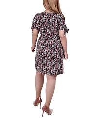 Ny Collection Plus Belted Tie-Sleeve Dress