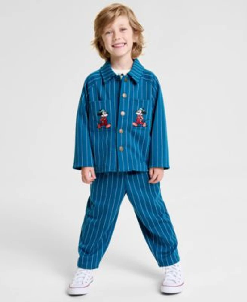 Disney Macys Boys 2t 7 Disney Mickey Mouse Pinstripe Shirt Jacket Pinstripe Jogger Pants Macys Exclusive
