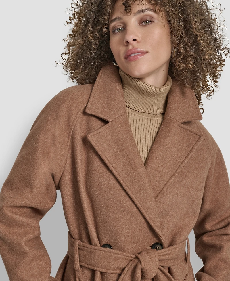 Dkny Petite Belted Notch Collar Coat