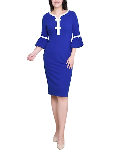 Ny Collection Women's 3/4 Sleeve Contrast Detail Dress