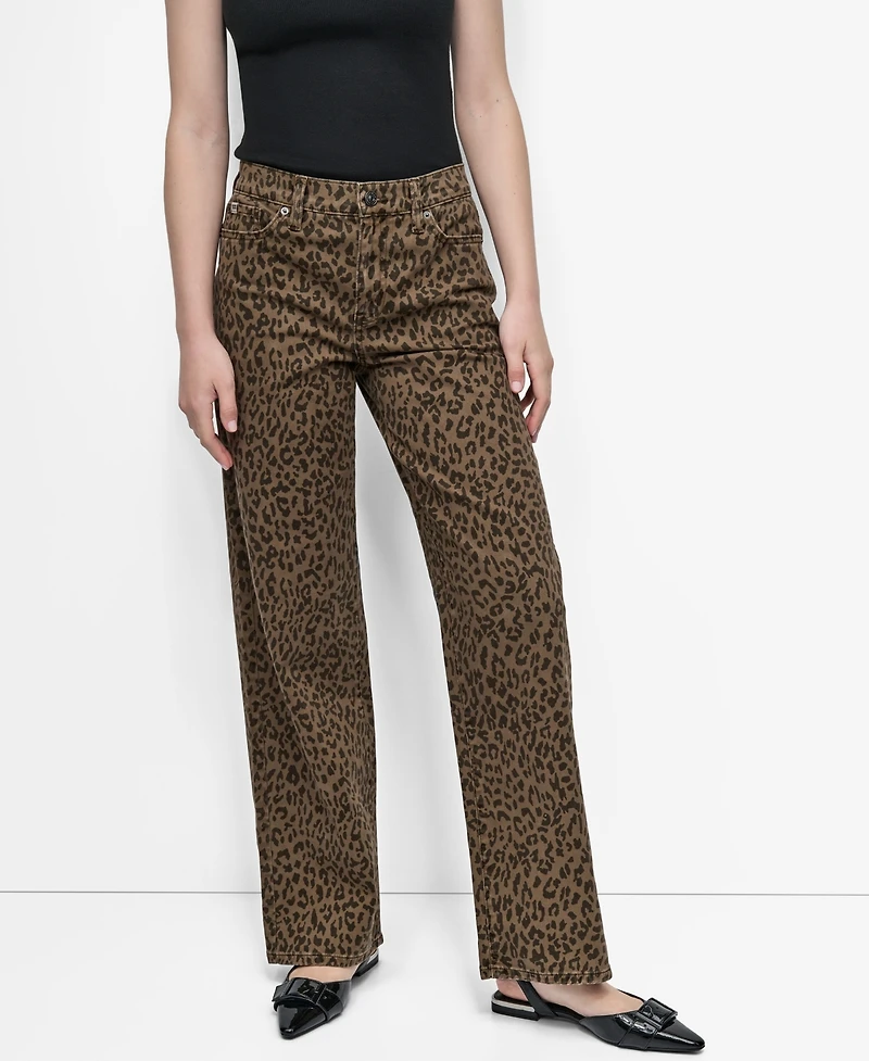 Dkny Jeans Women's Animal Print Mid-Rise Relaxed Straight-Leg Cotton