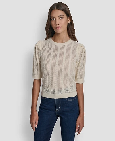 Dkny Jeans Women's Mixed Stitch Puff-Sleeve Sweater