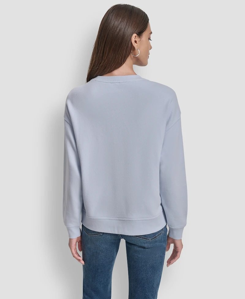 Dkny Jeans Women's Rhinestone Logo Cotton Crewneck Sweatshirt