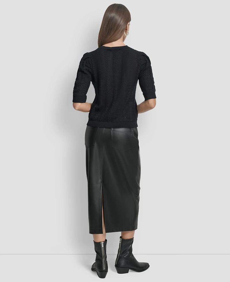 Dkny Jeans Women's Mixed Stitch Puff-Sleeve Sweater