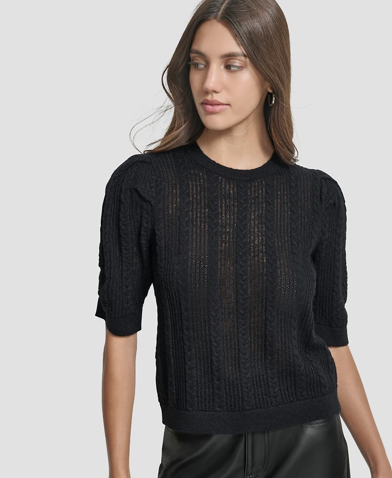 Dkny Jeans Women's Mixed Stitch Puff-Sleeve Sweater