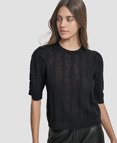 Dkny Jeans Women's Mixed Stitch Puff-Sleeve Sweater