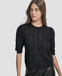 Dkny Jeans Women's Mixed Stitch Puff-Sleeve Sweater