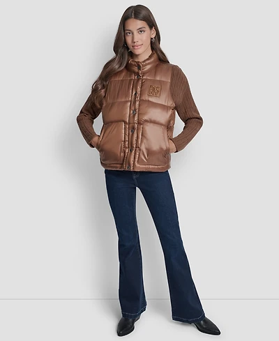 Dkny Jeans Women's Quilted Mock Neck Puffer Vest Jacket