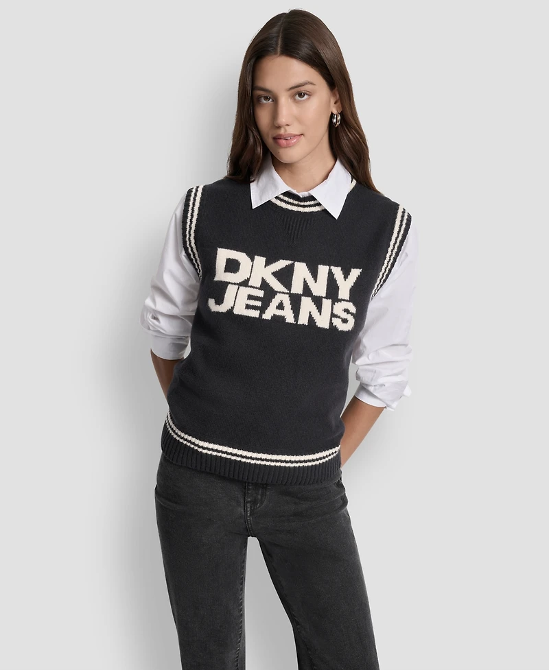Dkny Jeans Women's Logo Detail Sleeveless Sweater