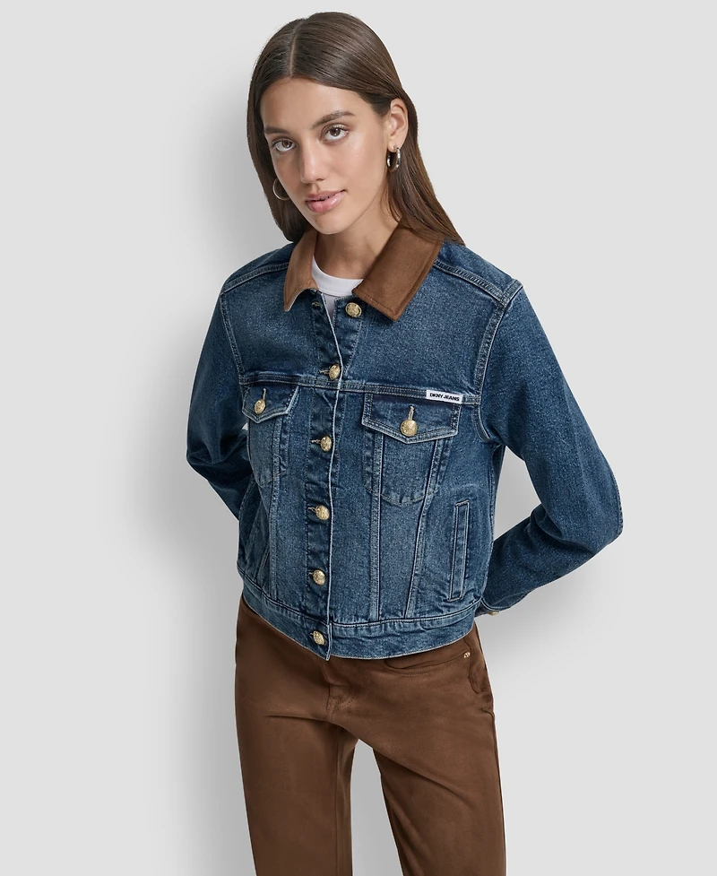 Dkny Jeans Women's Collared Trucker Jacket