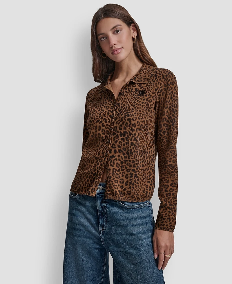 Dkny Jeans Women's Mini Leopard Print Cardigan Top - On9