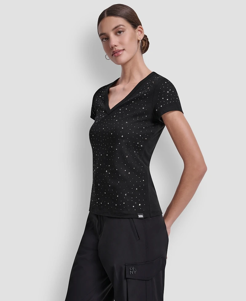 Dkny Jeans Women's Embellished V-Neck Top