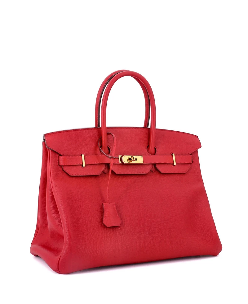 Pre-Owned Hermes Birkin 35 Handbag Red Epsom with Gold Hardware