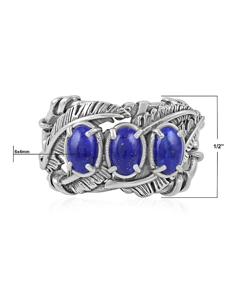 American West Jewelry Sterling Silver Lapis Three Stone Feather Ring, Sizes 5 to 11