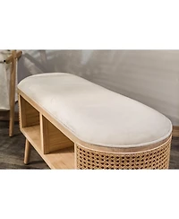 Nordlys - Beige Velvet and Rattan Storage Bench Exotic Boho Upholstery Entry