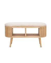 Nordlys - White Boucle and Wood Storage Bench Exotic Boho Entry