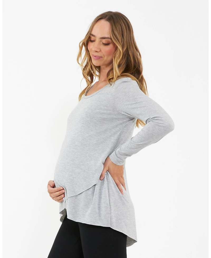 Ripe Maternity Comfortable Raw Edge Nursing Top Silver Marle